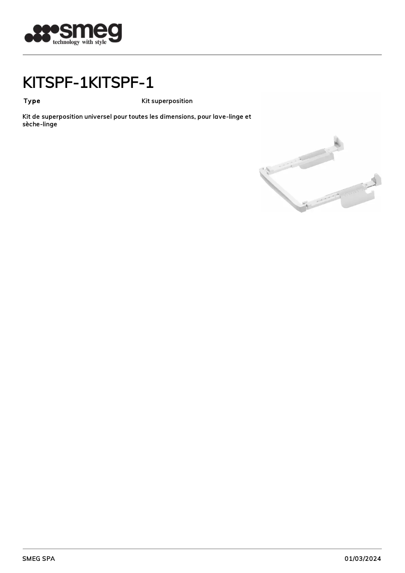Page n°1 - Fiche technique Smeg KITSPF-1