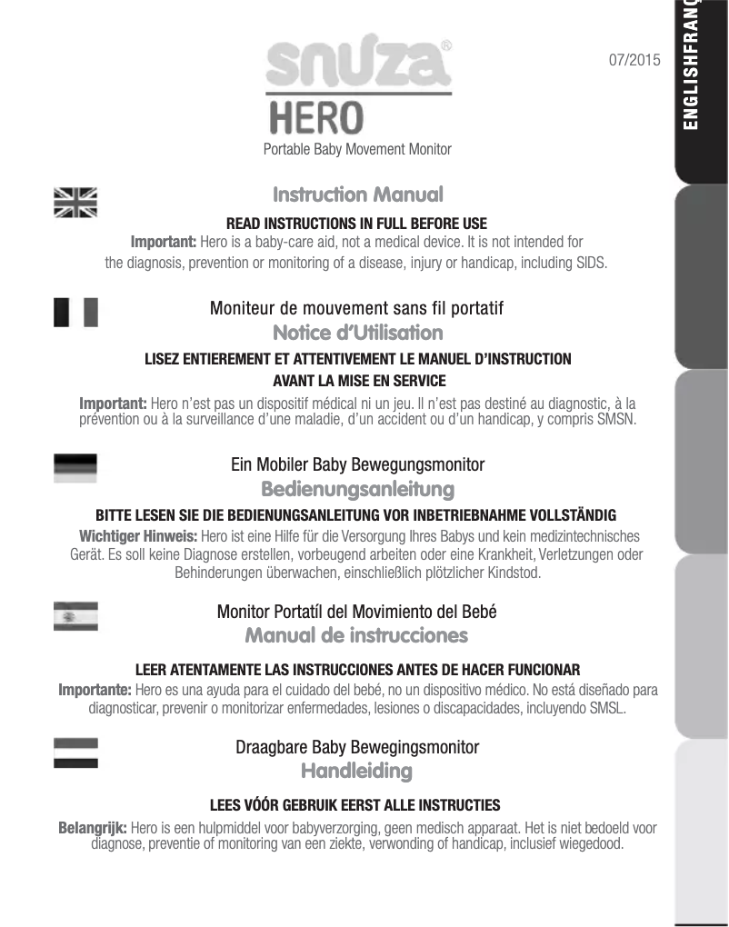 Page 1 de la notice Manuel utilisateur Snuza Hero