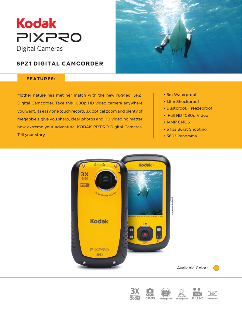 Page 1 de la notice Fiche technique Kodak PixPro SPZ1