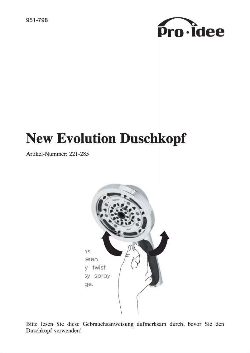 Página 1 del manual Manual de usuario Pro-Idee New Evolution 221-285