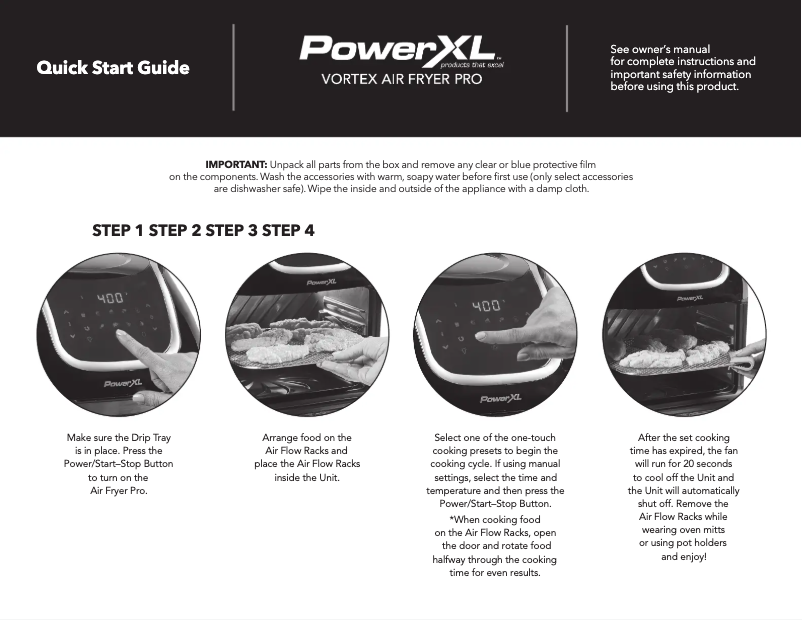 Page n°1 - Guide de démarrage rapide PowerXL Vortex Air Fryer Pro CM-007