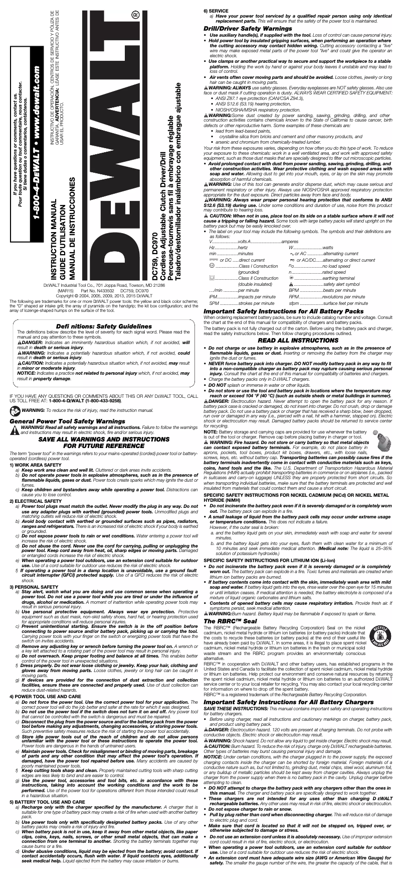 Page 1 de la notice Manuel utilisateur DeWalt DC759
