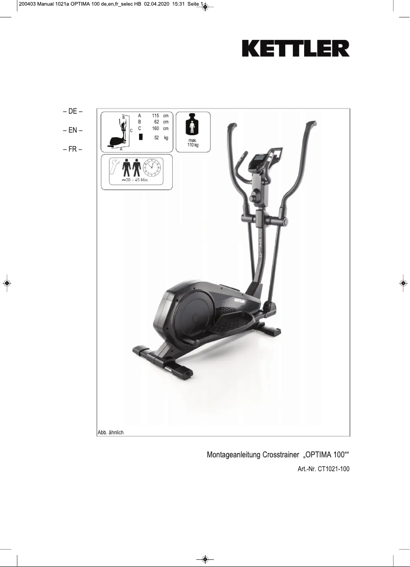 Page n°1 - Manuel utilisateur Kettler Optima 100