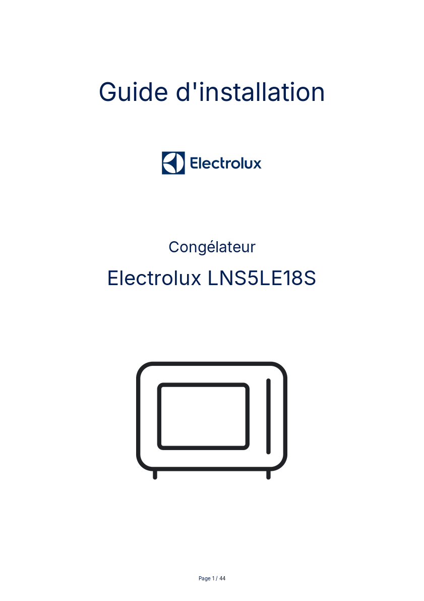Page n°1 - Guide d'installation Electrolux LNS5LE18S