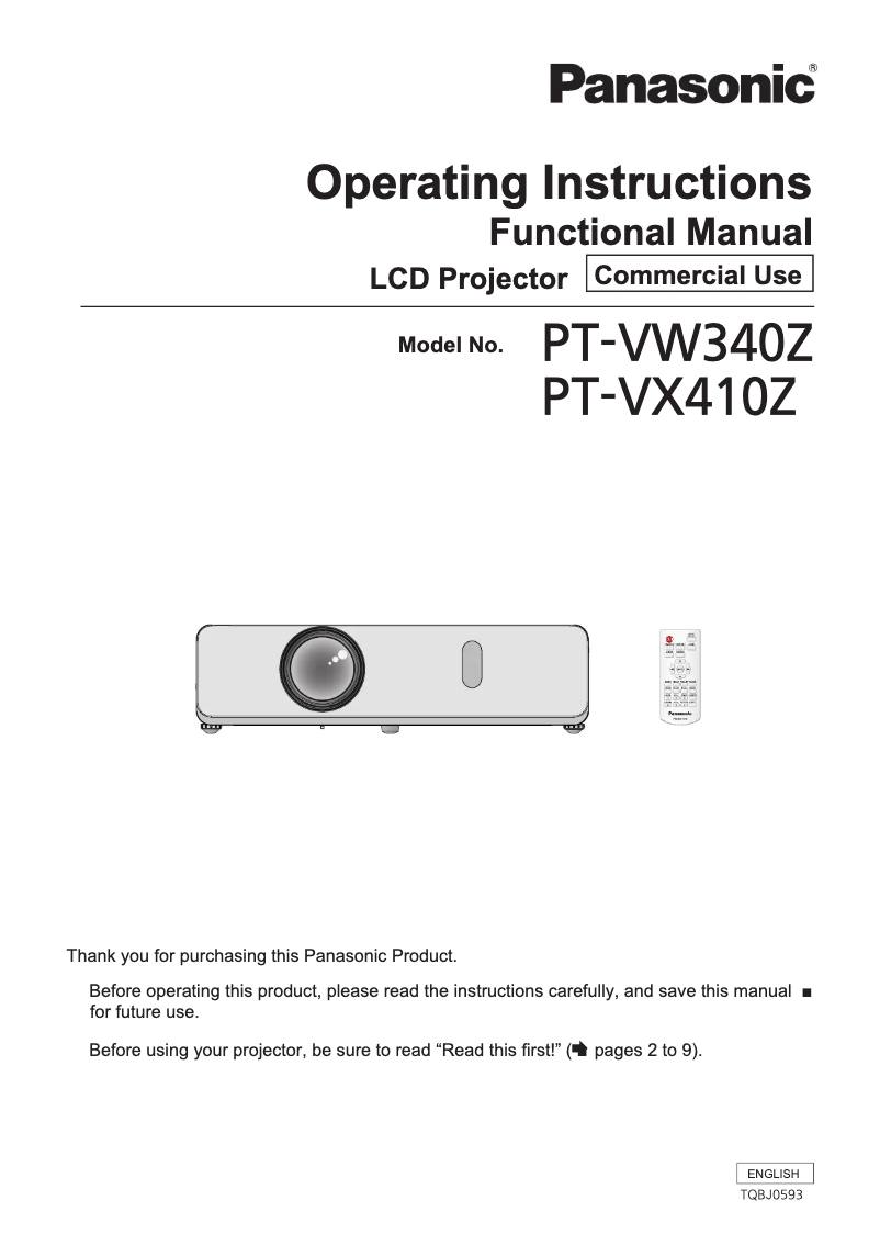 Image de la première page du manuel de l'appareil PT-VX410Z