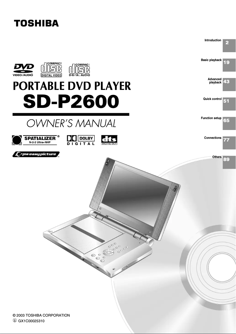 Page n°1 - Manuel utilisateur Toshiba SD-P2600