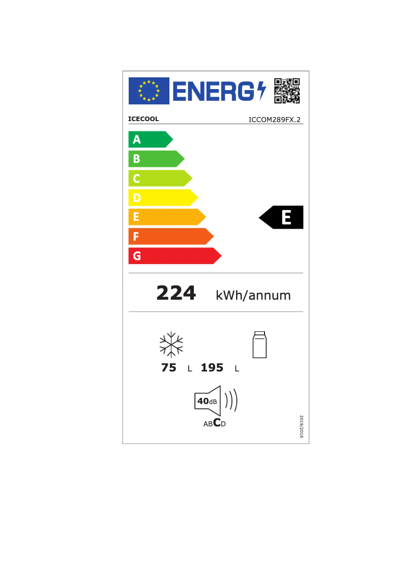 Page 1 de la notice Label énergétique Icecool ICCOM289FX.2