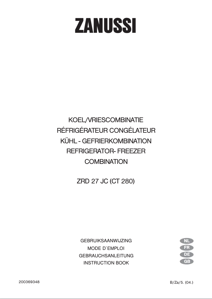 Page 1 de la notice Manuel utilisateur Zanussi ZRD27JC