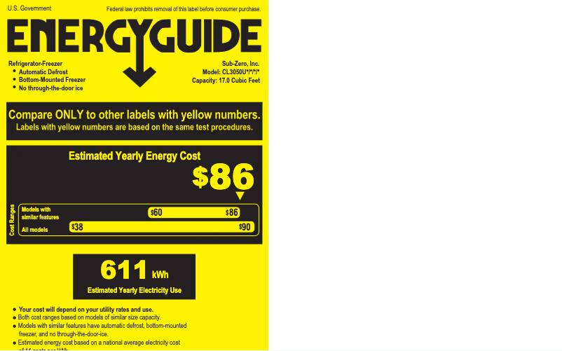 Page 1 de la notice Label énergétique Sub-Zero CL3050UG/O