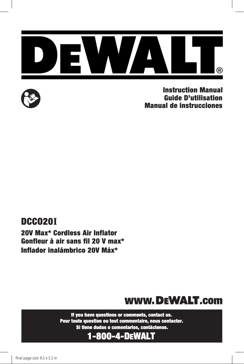 Page n°1 - Manuel utilisateur DeWalt DCC020I