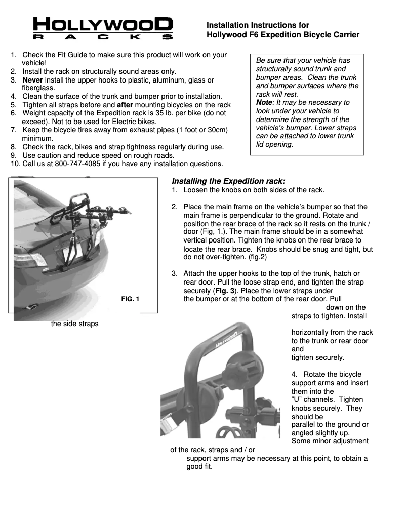 Page 1 de la notice Manuel utilisateur Hollywood Racks F6