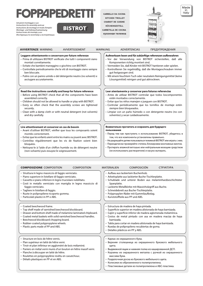 Image de la première page du manuel de l'appareil Bistrot
