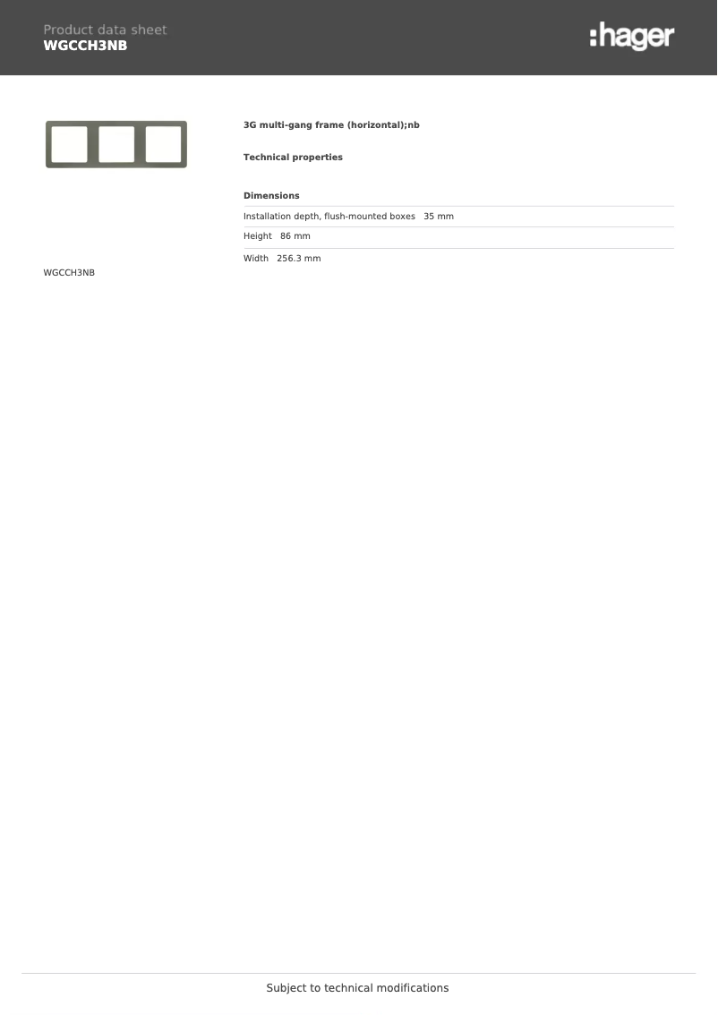 Page 1 de la notice Fiche technique Hager WGCCH3NB