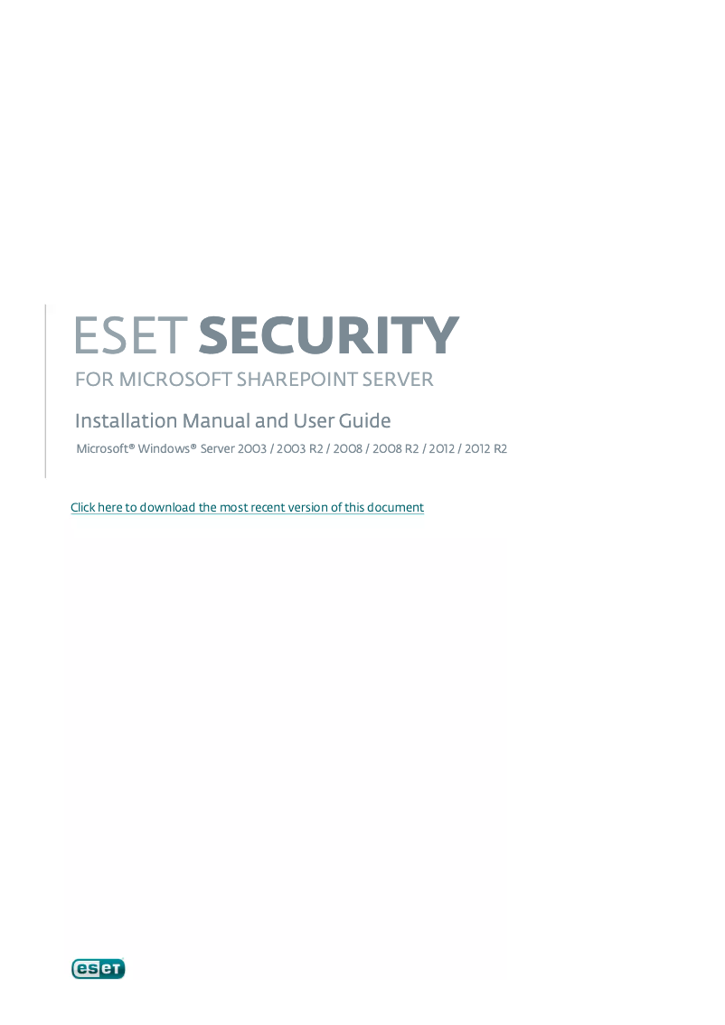 Page 1 de la notice Manuel utilisateur ESET Security for Microsoft SharePoint Server
