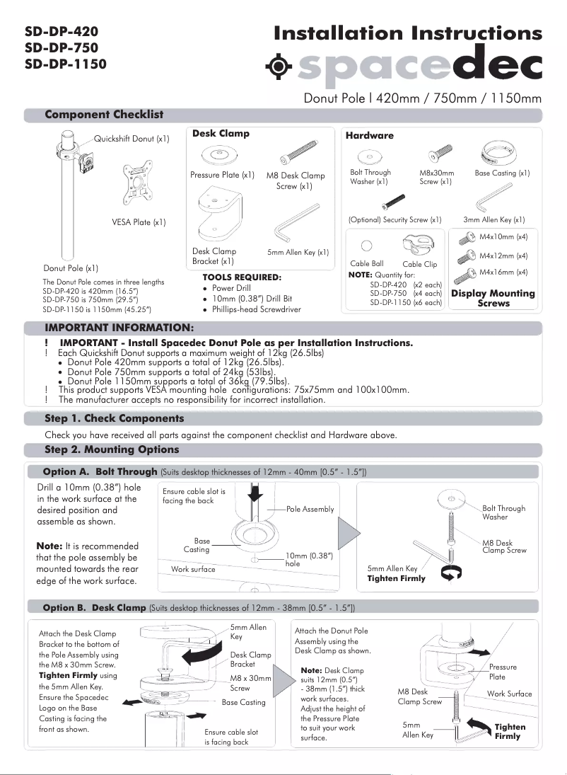 Page n°1 - Manuel utilisateur Spacedec SD-DP-750