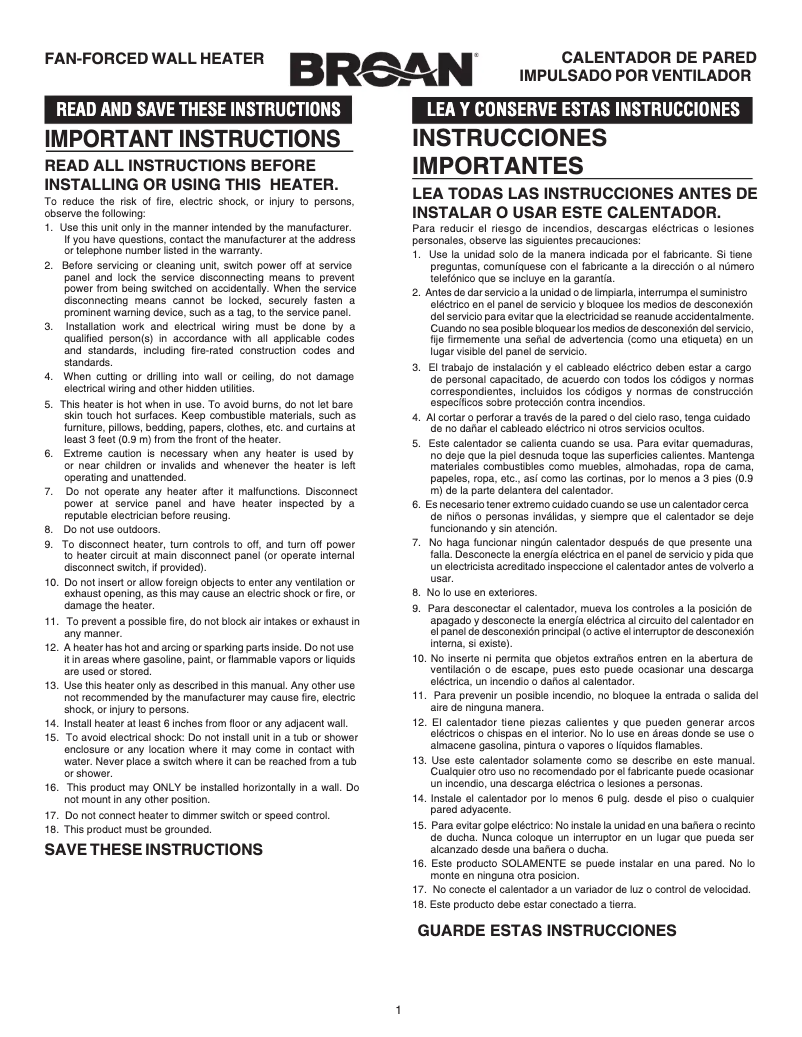 Page 1 de la notice Guide d'installation Broan 178