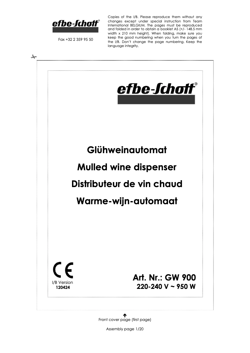 Page n°1 - Manuel utilisateur Efbe-Schott GW 900