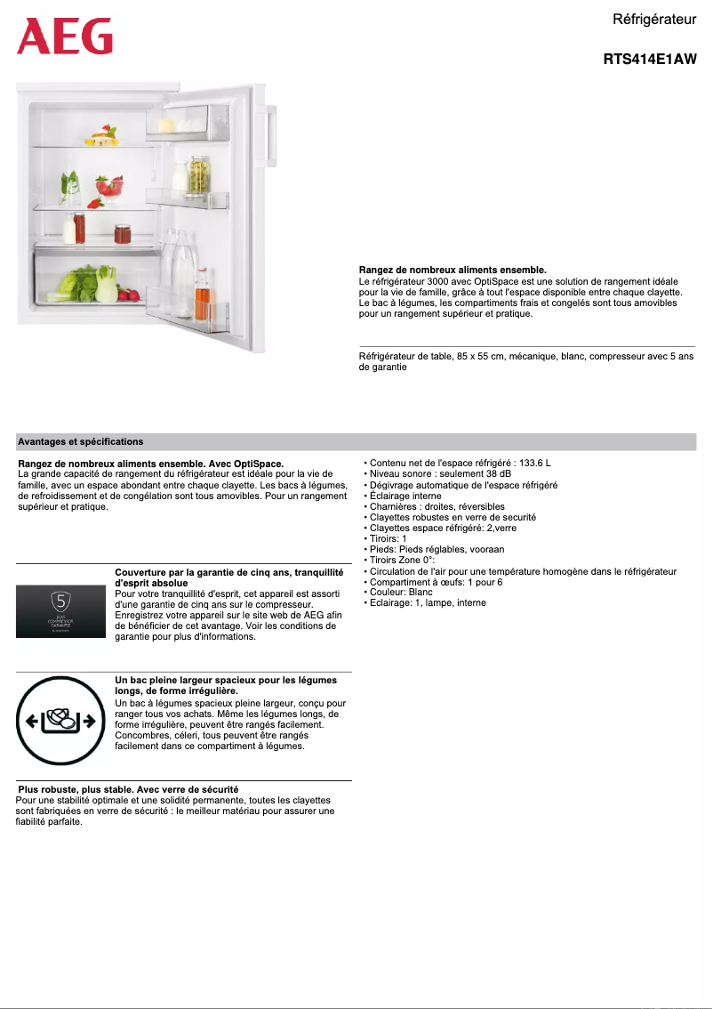 Página 1 del manual Ficha técnica AEG RTS414E1AW