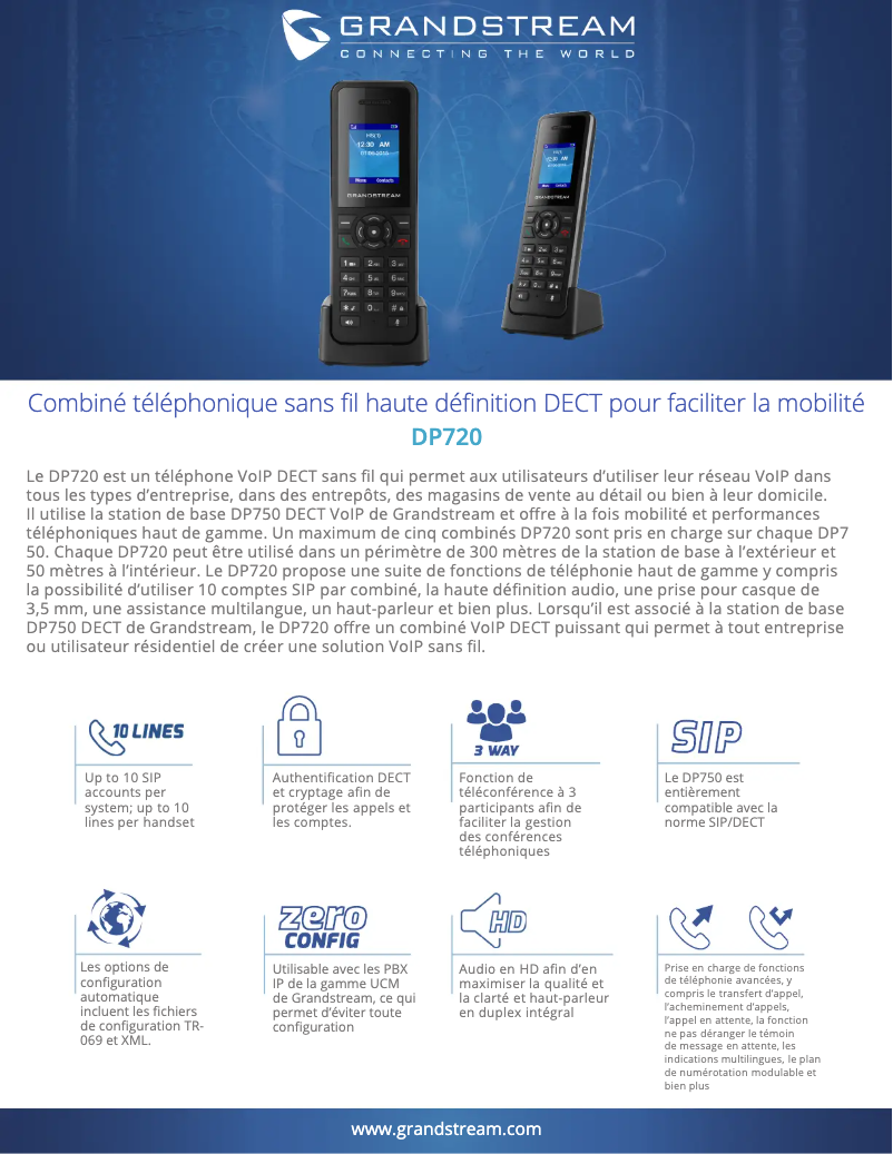 Page 1 de la notice Fiche technique Grandstream DP720