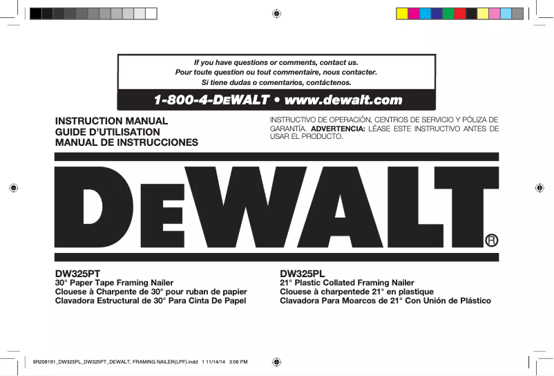 Page 1 de la notice Manuel utilisateur DeWalt DW325PT
