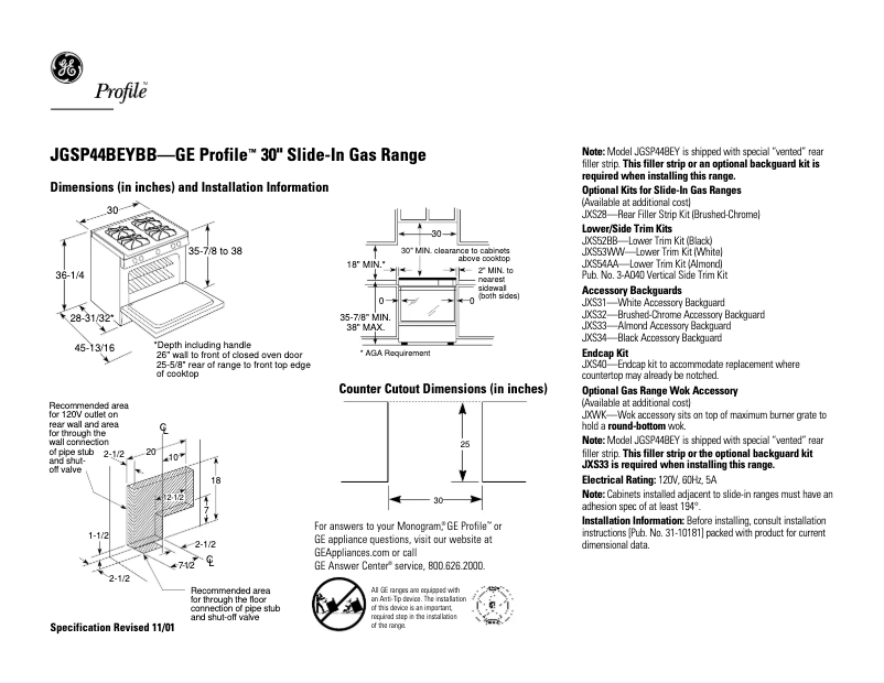 Page n°1 - Fiche technique GE JGSP44BEYBB