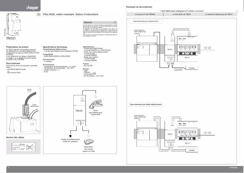 Page n°1 - Manuel utilisateur Hager TN121