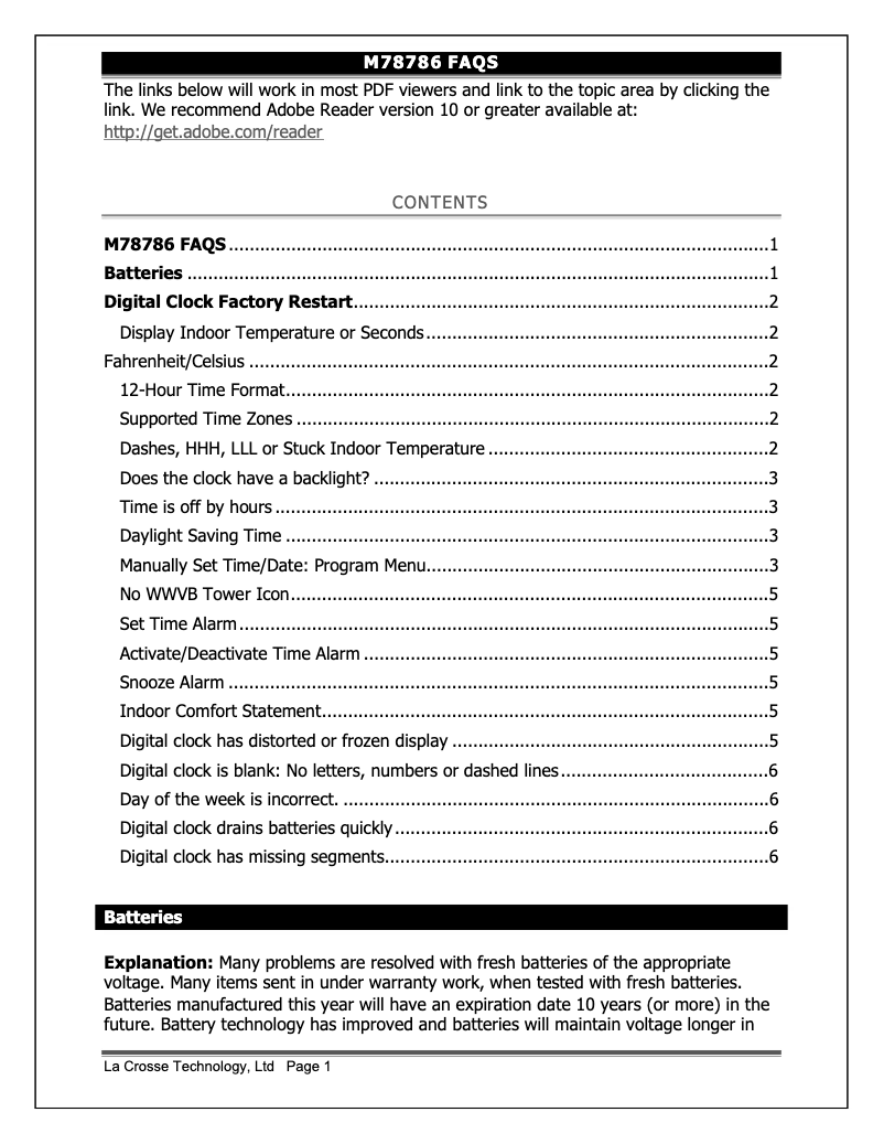 Page 1 de la notice FAQ La Crosse Technology M78786
