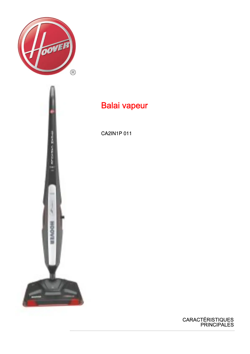 Page 1 de la notice Fiche technique Hoover Steam Capsule 2in1 CA2IN1P 011