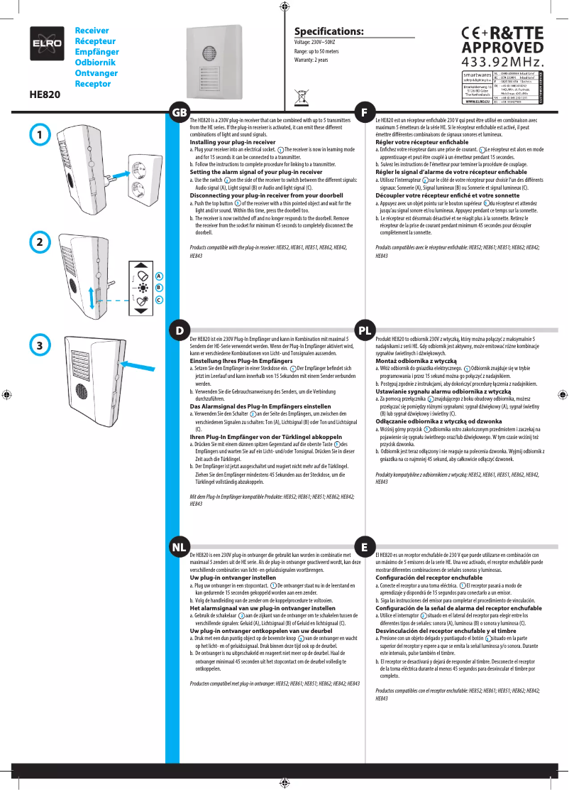 Page n°1 - Manuel utilisateur Elro HE820