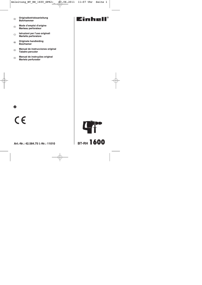 Page 1 de la notice Mode d'emploi Einhell BT-RH 1600