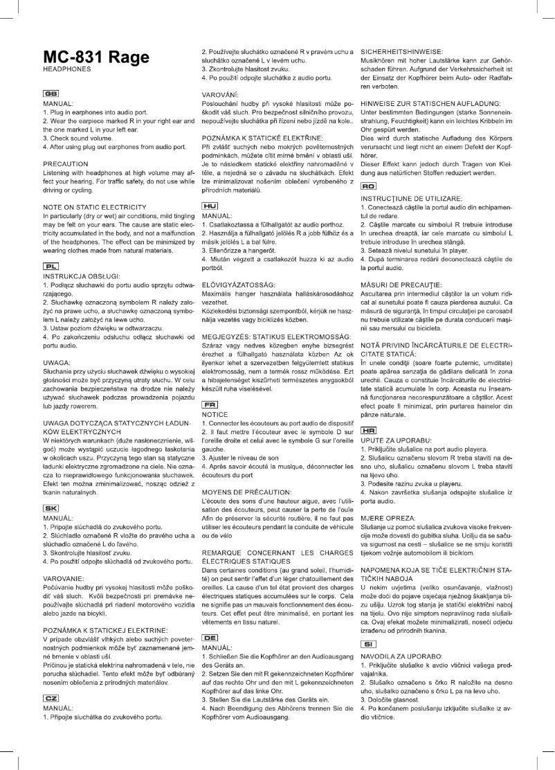 Page 1 de la notice Manuel utilisateur ModeCom MC-831 Rage