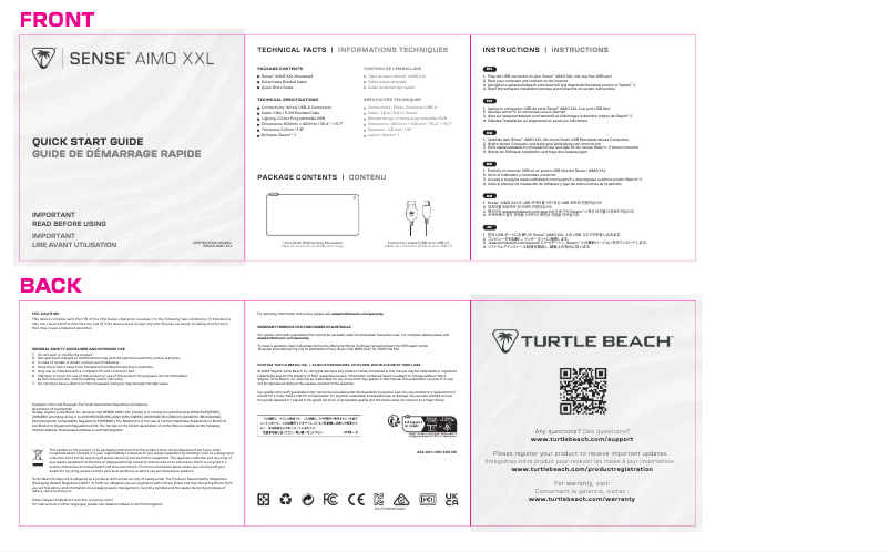 Page 1 de la notice Guide de démarrage rapide Roccat Sense AIMO XXL