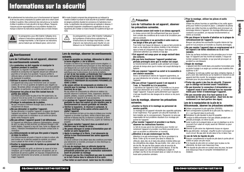 Image de la première page du manuel de l'appareil CQ-C7401U