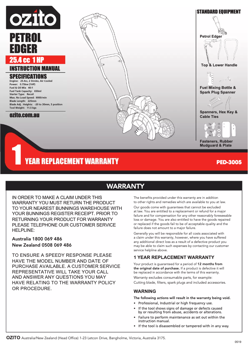 Página 1 del manual Manual de usuario Ozito PED-3005