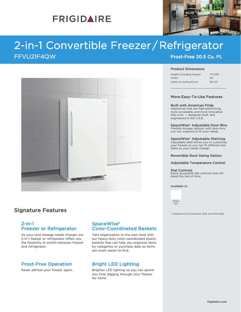 Page n°1 - Fiche technique Frigidaire FFVU21F4Q