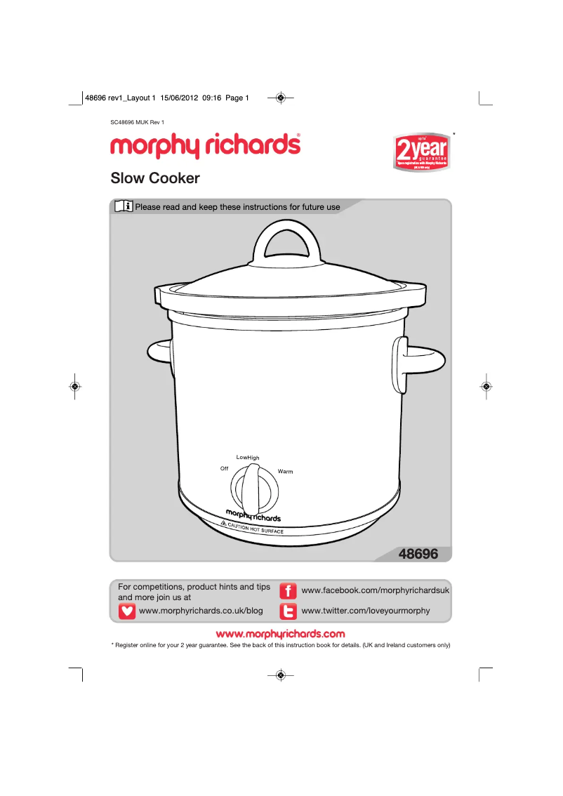 Page 1 de la notice Manuel utilisateur Morphy Richards 48696