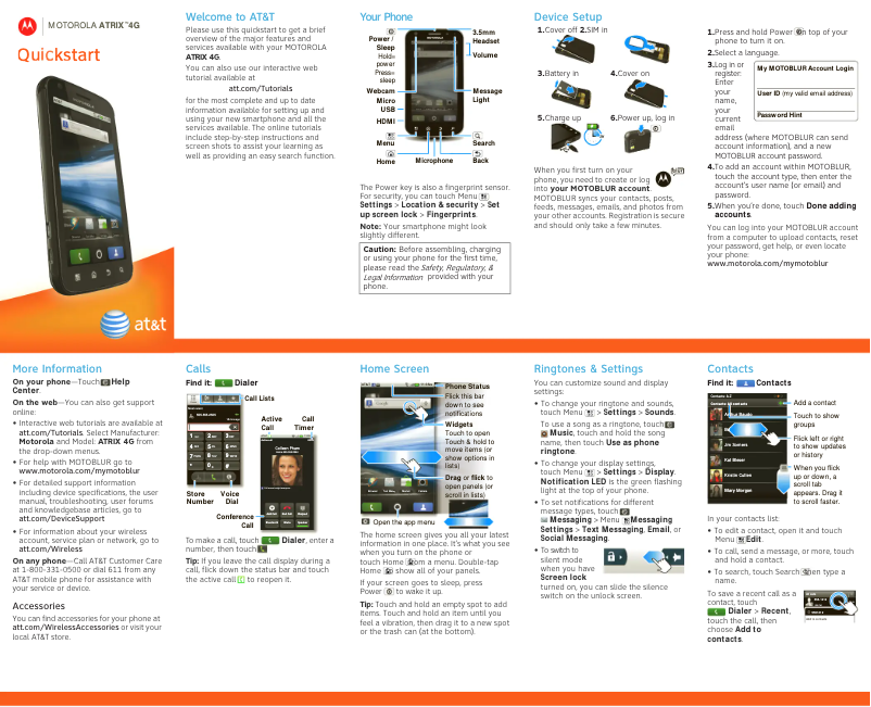 Page 1 de la notice Guide de démarrage rapide Motorola Atrix