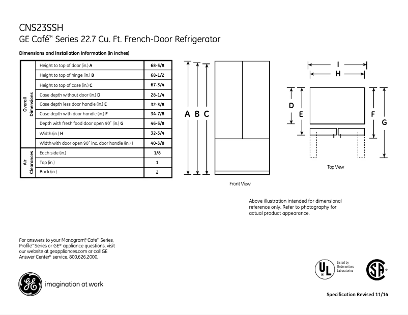 Página 1 del manual Ficha técnica GE Café CNS23SSHSS
