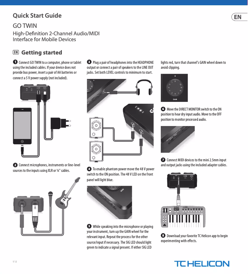 Page 1 de la notice Guide de démarrage rapide TC Helicon GO Twin