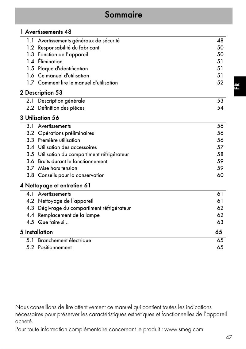 Page n°1 - Manuel utilisateur Smeg FAB10HRRD5