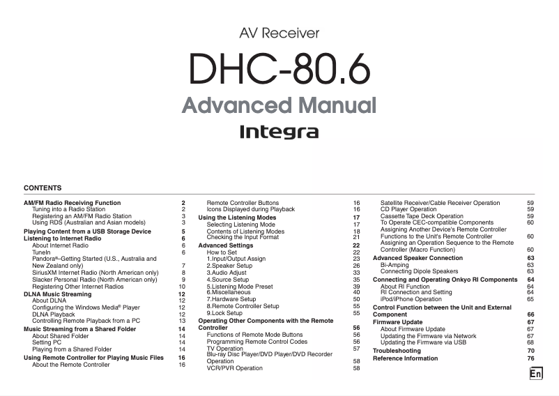 Page 1 de la notice Manuel utilisateur Integra DHC-80.6