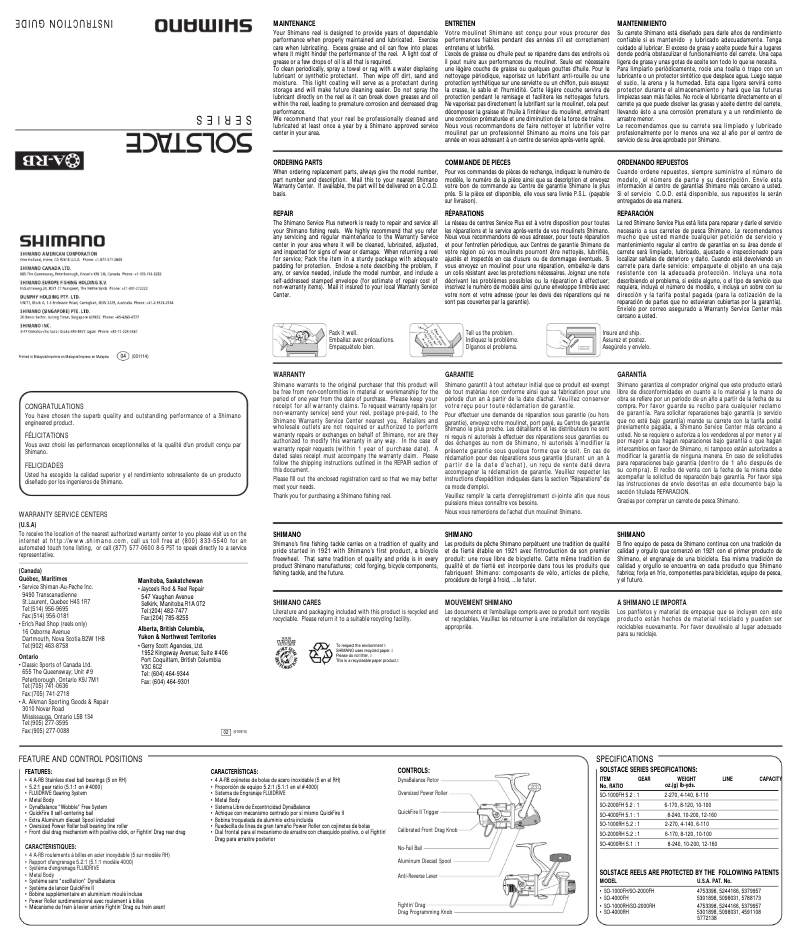Página 1 del manual Manual de usuario Shimano Solstace 2000RH