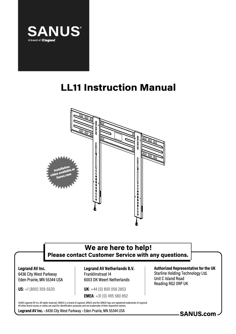 Page 1 de la notice Manuel utilisateur Sanus VisionMount LL11