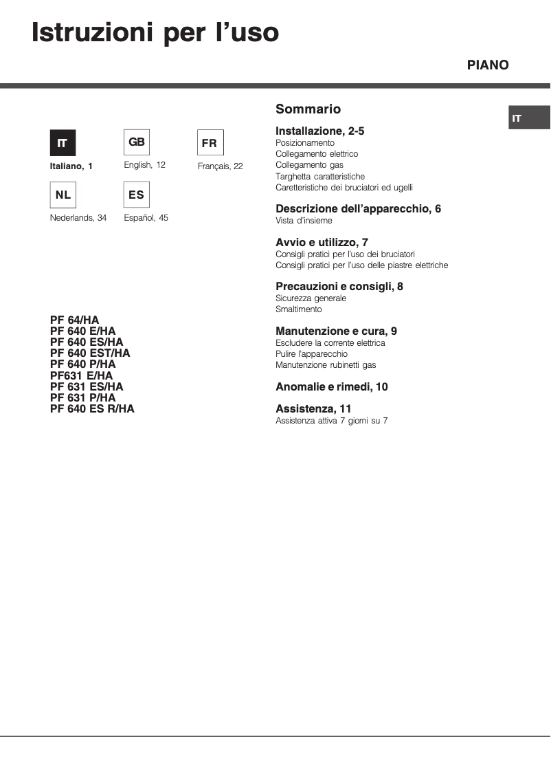 Page n°1 - Manuel utilisateur Hotpoint Ariston PF 640 ES (OW) R/HA