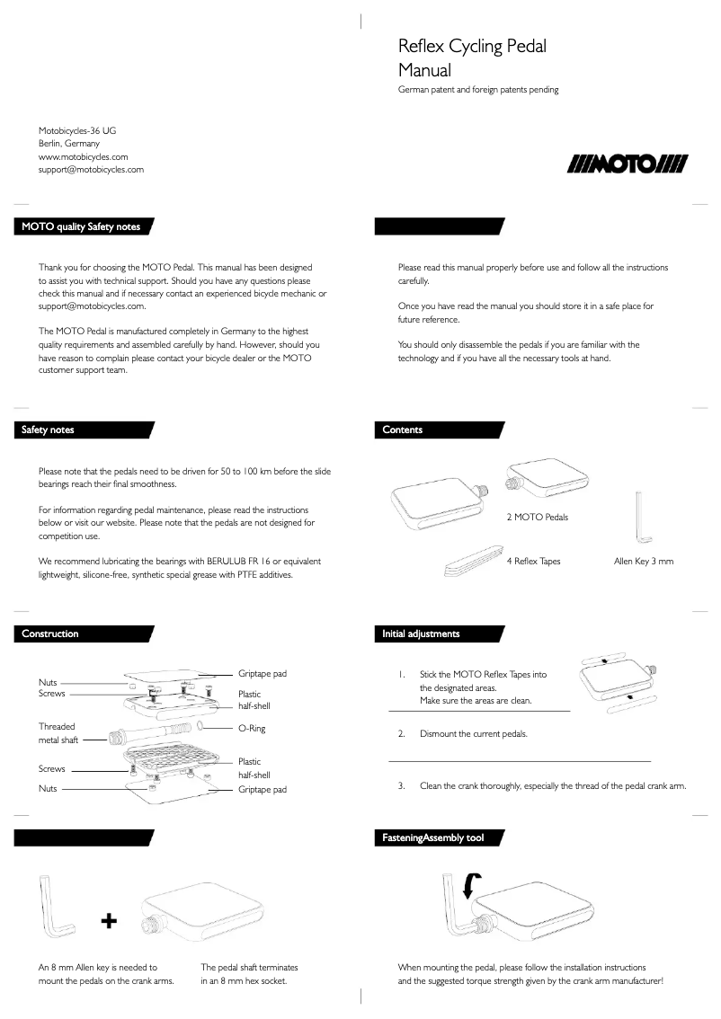 Page 1 de la notice Manuel utilisateur MOTO Reflex