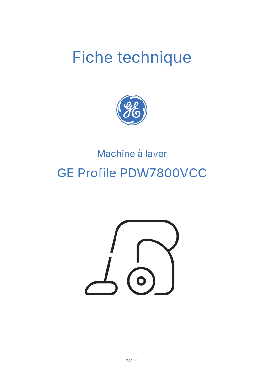 Page n°1 - Fiche technique GE Profile PDW7800VCC
