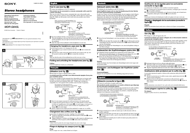 Page 1 de la notice Manuel utilisateur Sony MDR-G64SL
