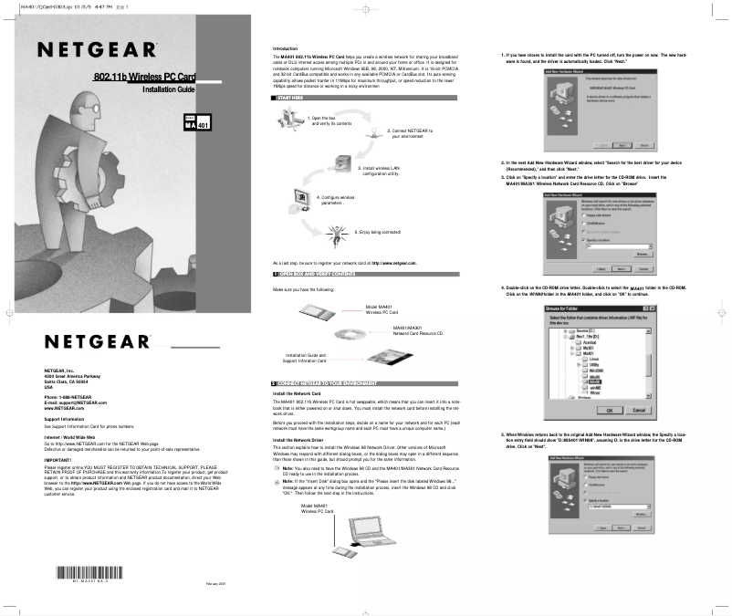 Page n°1 - Guide d'installation Netgear MA401