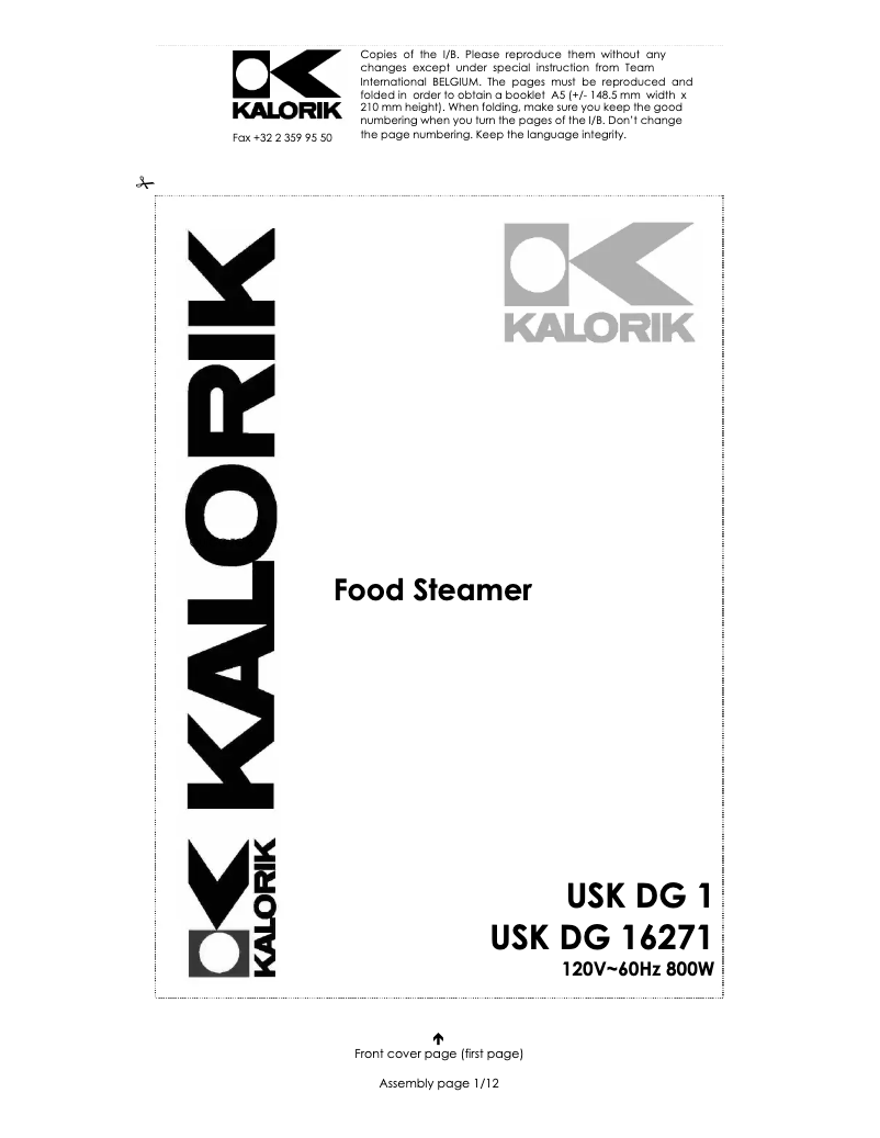 Page 1 de la notice Manuel utilisateur Kalorik DG 16271