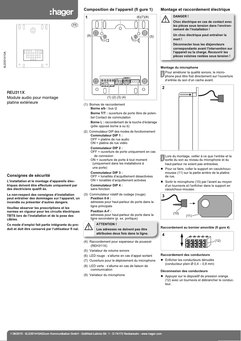 Page n°1 - Manuel utilisateur Hager REU311X